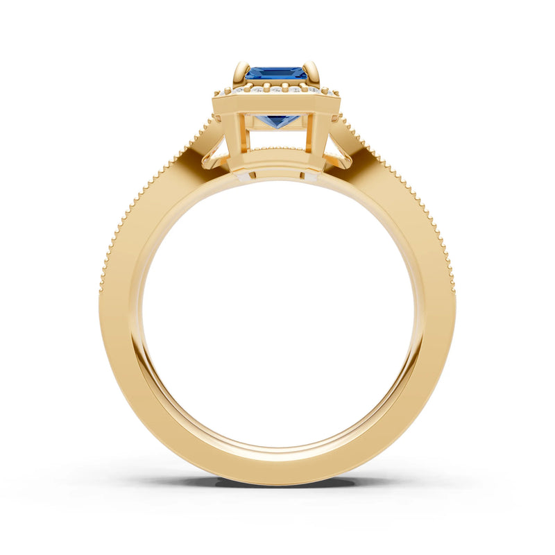 Petitie Vintage Inspired Milgrain Emerald Cut Ring Set