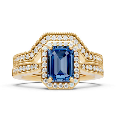 Petitie Vintage Inspired Milgrain Emerald Cut Ring Set