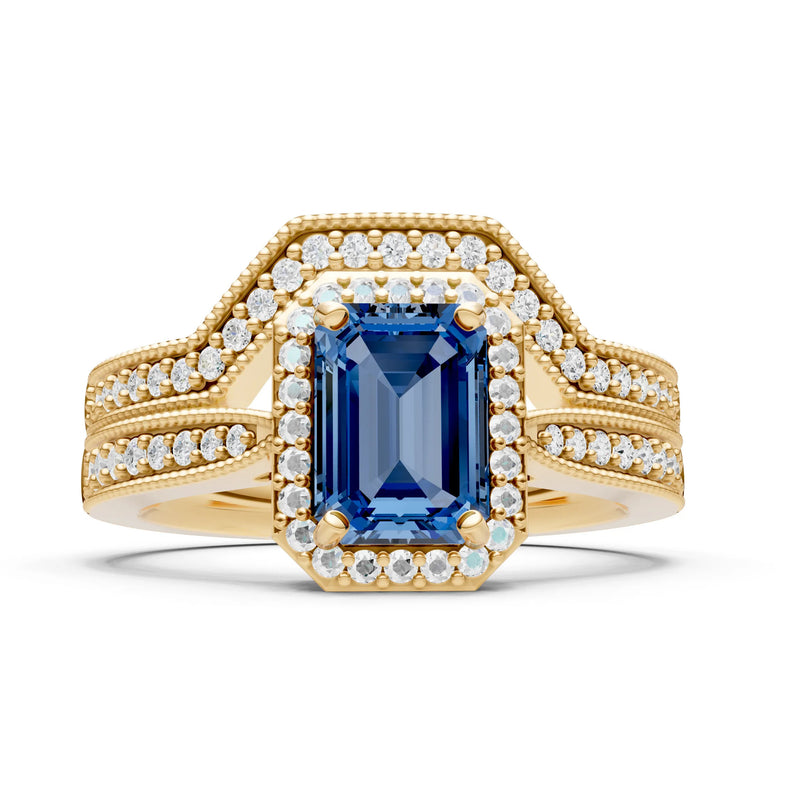 Petitie Vintage Inspired Milgrain Emerald Cut Ring Set