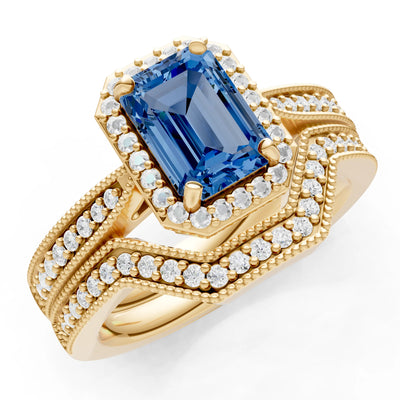 Petitie Vintage Inspired Milgrain Emerald Cut Ring Set