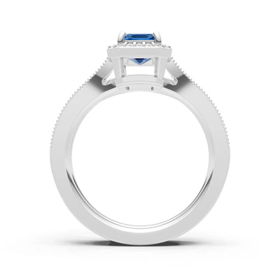 Petitie Vintage Inspired Milgrain Emerald Cut Ring Set