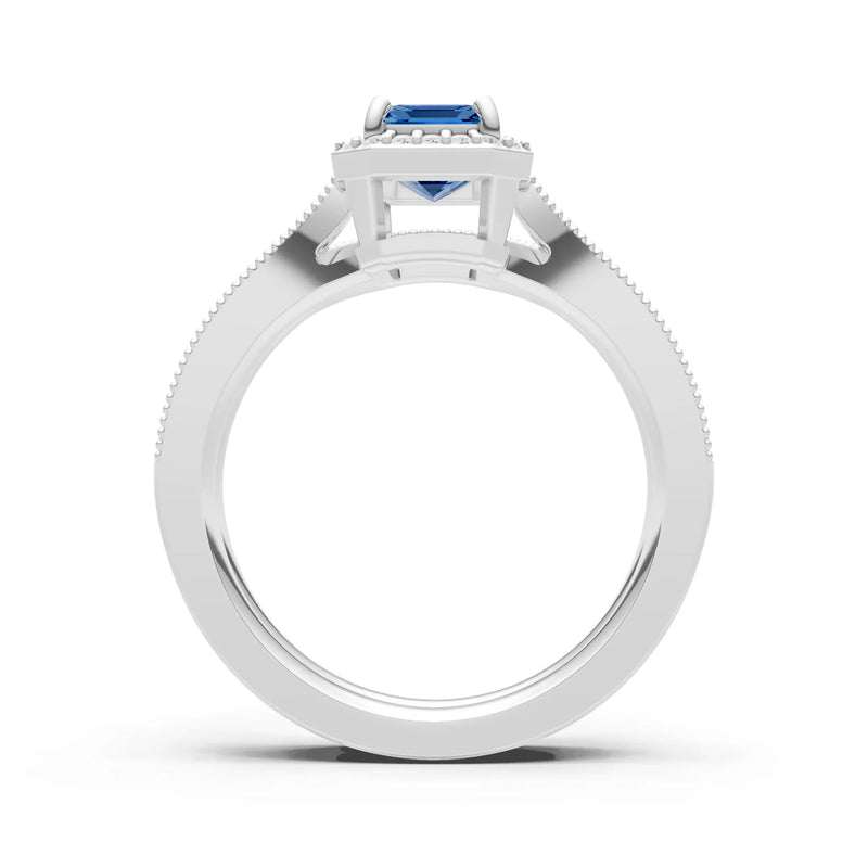 Petitie Vintage Inspired Milgrain Emerald Cut Ring Set