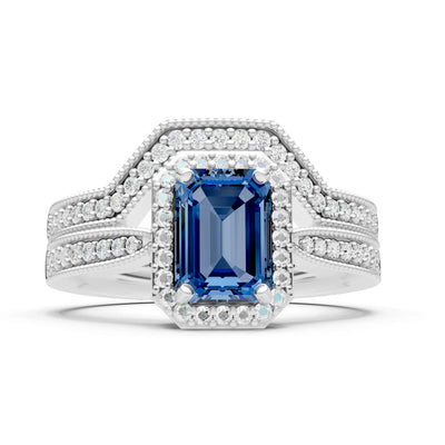 Petitie Vintage Inspired Milgrain Emerald Cut Ring Set