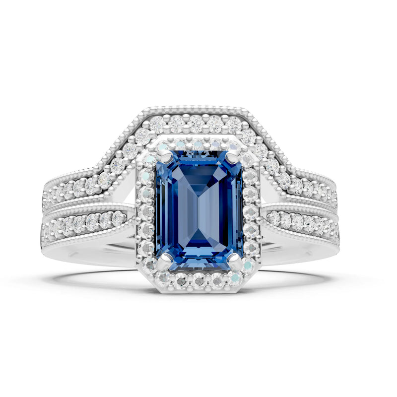 Petitie Vintage Inspired Milgrain Emerald Cut Ring Set