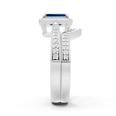 Petitie Vintage Inspired Milgrain Emerald Cut Ring Set