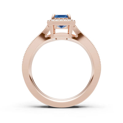 Petitie Vintage Inspired Milgrain Emerald Cut Ring Set