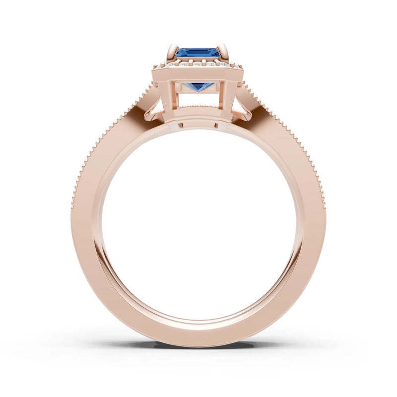 Petitie Vintage Inspired Milgrain Emerald Cut Ring Set