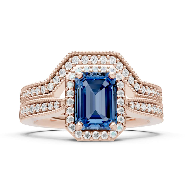 Petitie Vintage Inspired Milgrain Emerald Cut Ring Set