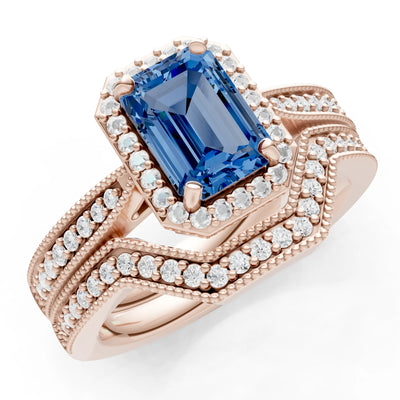 Petitie Vintage Inspired Milgrain Emerald Cut Ring Set
