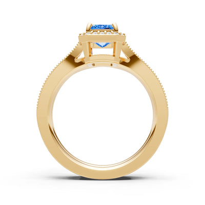 Petitie Vintage Inspired Milgrain Emerald Cut Ring Set