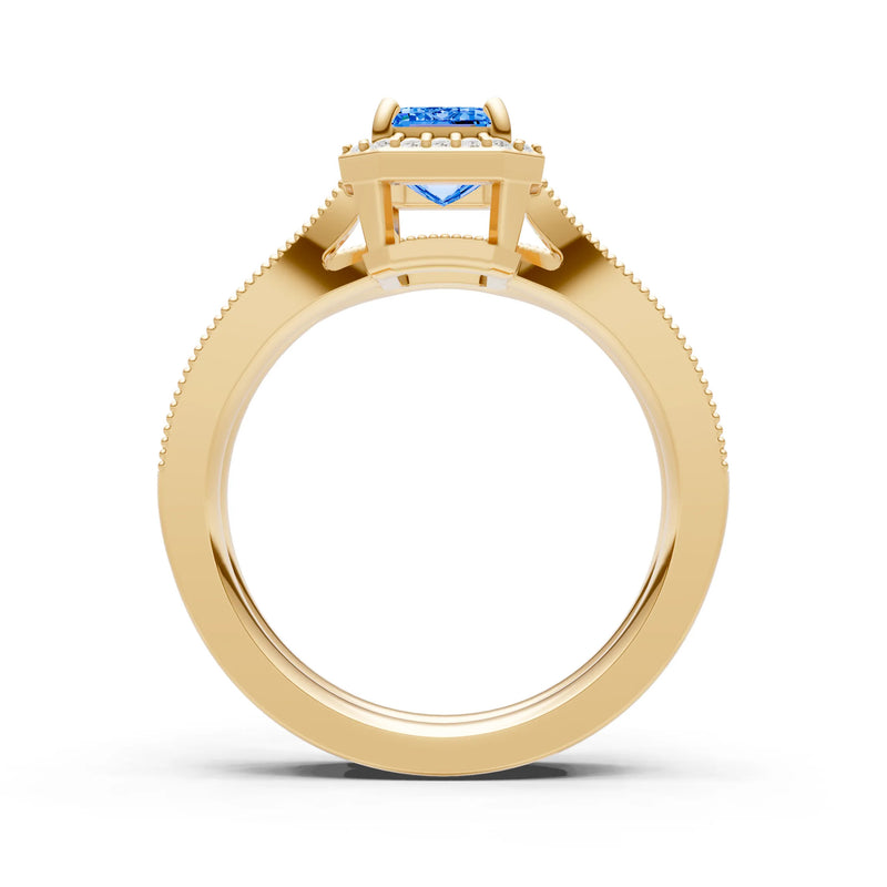 Petitie Vintage Inspired Milgrain Emerald Cut Ring Set