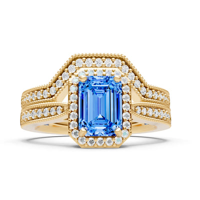 Petitie Vintage Inspired Milgrain Emerald Cut Ring Set