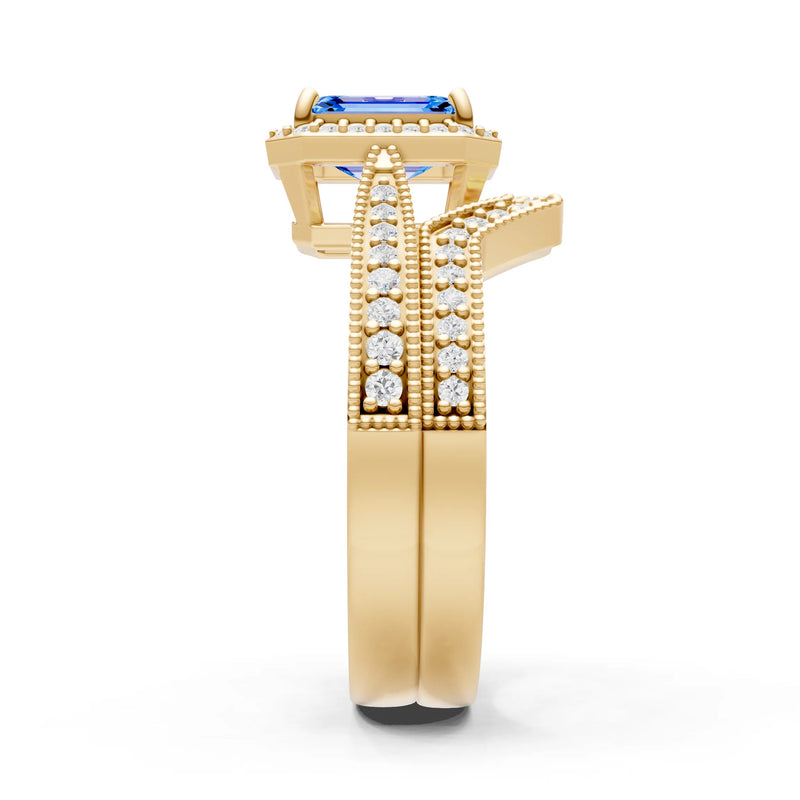 Petitie Vintage Inspired Milgrain Emerald Cut Ring Set