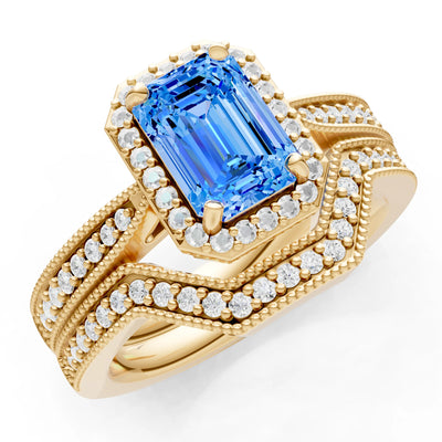 Petitie Vintage Inspired Milgrain Emerald Cut Ring Set