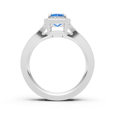 Petitie Vintage Inspired Milgrain Emerald Cut Ring Set