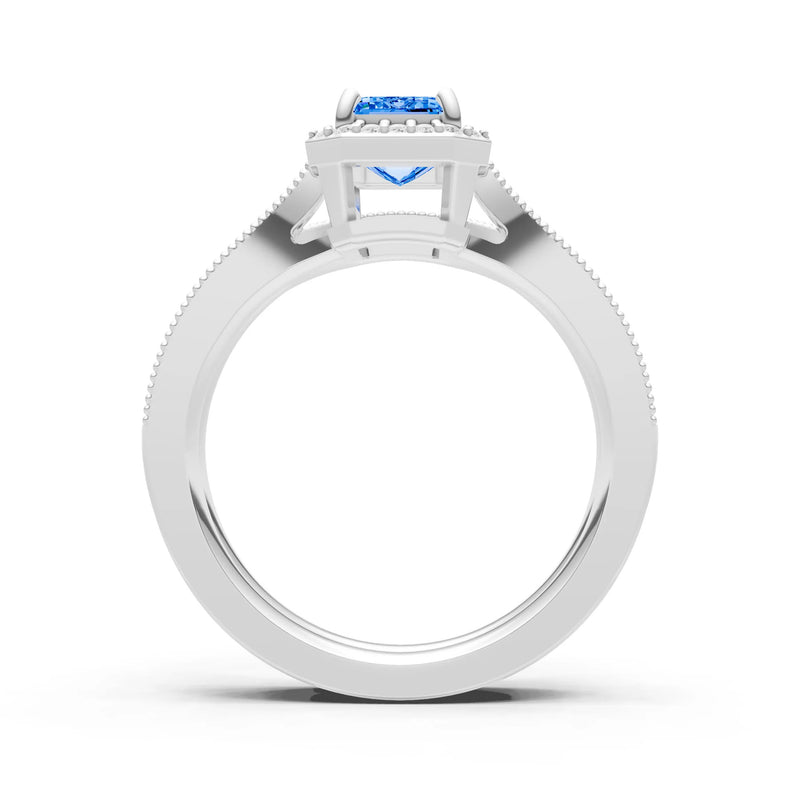 Petitie Vintage Inspired Milgrain Emerald Cut Ring Set