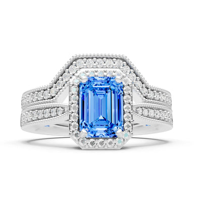 Petitie Vintage Inspired Milgrain Emerald Cut Ring Set