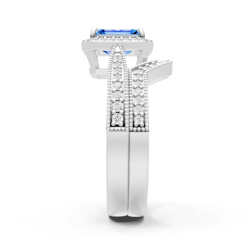 Petitie Vintage Inspired Milgrain Emerald Cut Ring Set