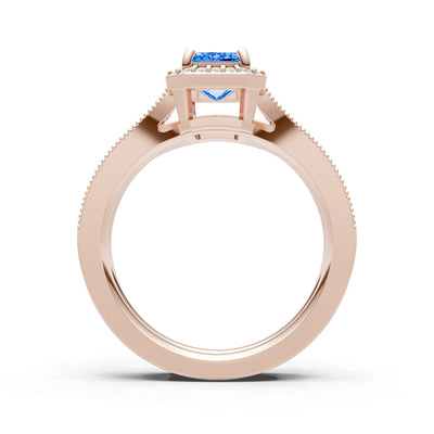 Petitie Vintage Inspired Milgrain Emerald Cut Ring Set