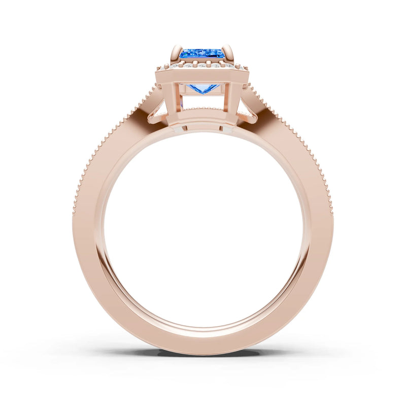 Petitie Vintage Inspired Milgrain Emerald Cut Ring Set