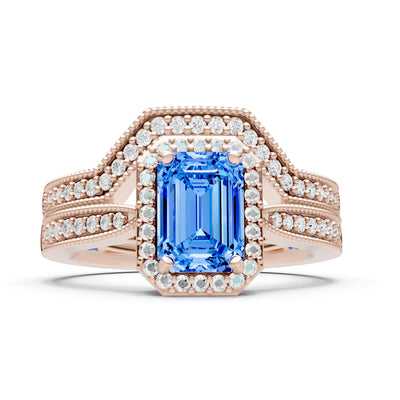 Petitie Vintage Inspired Milgrain Emerald Cut Ring Set
