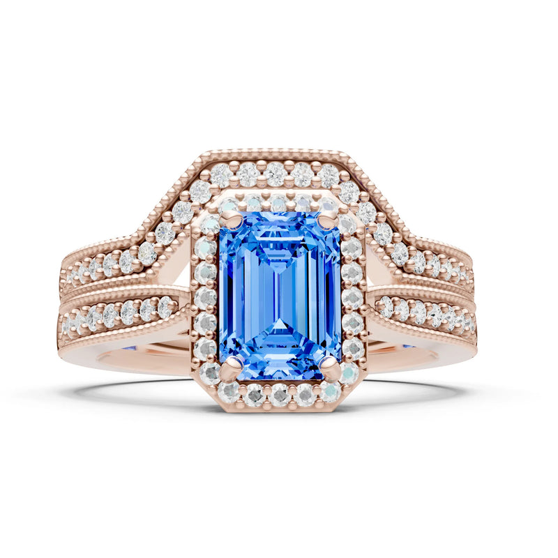 Petitie Vintage Inspired Milgrain Emerald Cut Ring Set