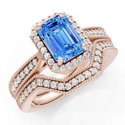 Petitie Vintage Inspired Milgrain Emerald Cut Ring Set