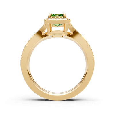 Petitie Vintage Inspired Milgrain Emerald Cut Ring Set