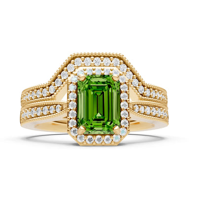 Petitie Vintage Inspired Milgrain Emerald Cut Ring Set