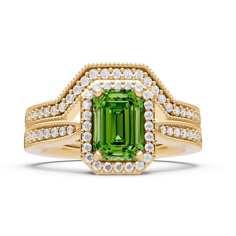 Petitie Vintage Inspired Milgrain Emerald Cut Ring Set