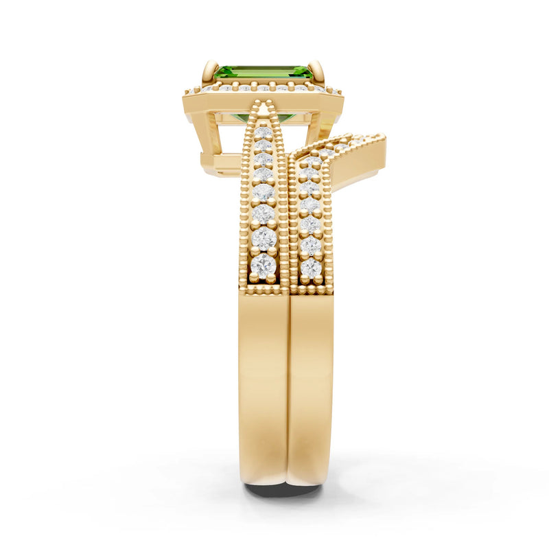 Petitie Vintage Inspired Milgrain Emerald Cut Ring Set