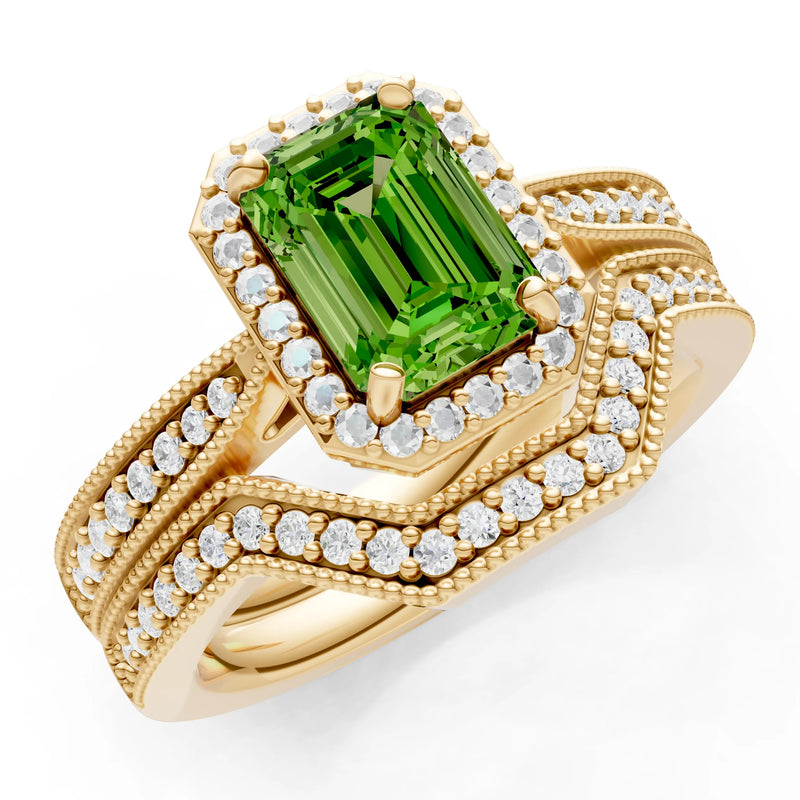 Petitie Vintage Inspired Milgrain Emerald Cut Ring Set