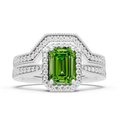 Petitie Vintage Inspired Milgrain Emerald Cut Ring Set
