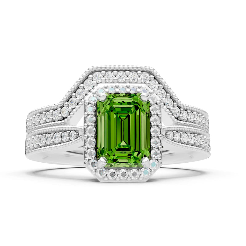 Petitie Vintage Inspired Milgrain Emerald Cut Ring Set