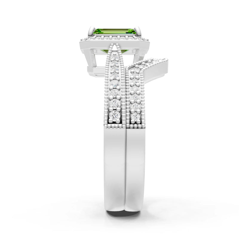 Petitie Vintage Inspired Milgrain Emerald Cut Ring Set
