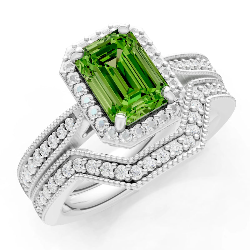 Petitie Vintage Inspired Milgrain Emerald Cut Ring Set