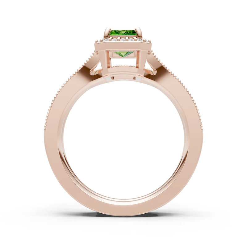 Petitie Vintage Inspired Milgrain Emerald Cut Ring Set
