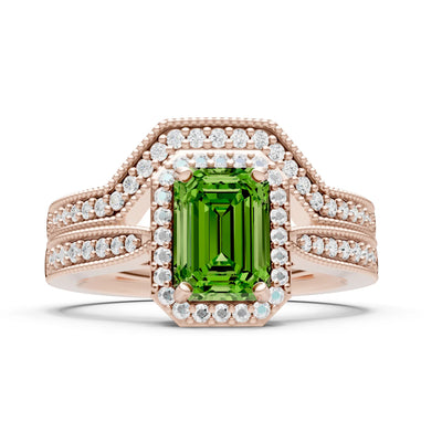 Petitie Vintage Inspired Milgrain Emerald Cut Ring Set