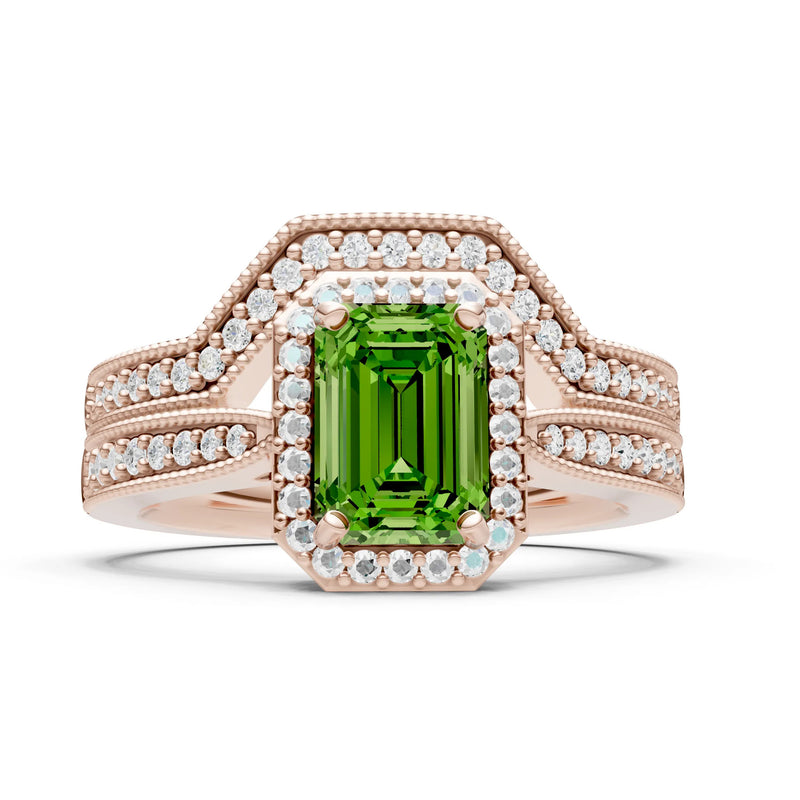 Petitie Vintage Inspired Milgrain Emerald Cut Ring Set