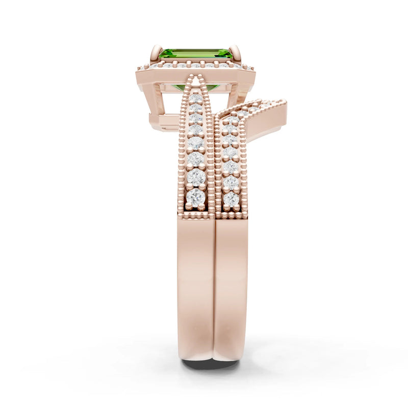 Petitie Vintage Inspired Milgrain Emerald Cut Ring Set