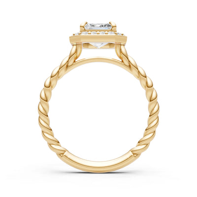 Moissanite Twisted Vine Emerald Cut Solitaire Halo Ring