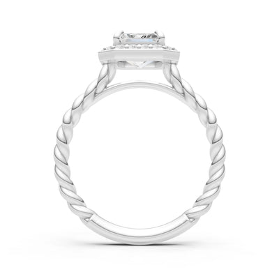 Moissanite Twisted Vine Emerald Cut Solitaire Halo Ring