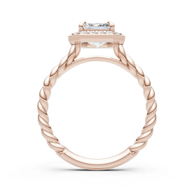 Moissanite Twisted Vine Emerald Cut Solitaire Halo Ring