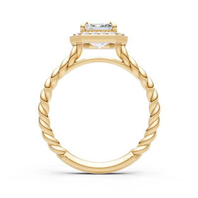 Twisted Vine Emerald Cut Solitaire Halo Ring