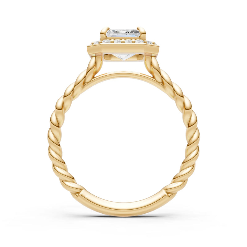 Twisted Vine Emerald Cut Solitaire Halo Ring