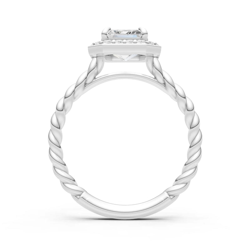 Twisted Vine Emerald Cut Solitaire Halo Ring