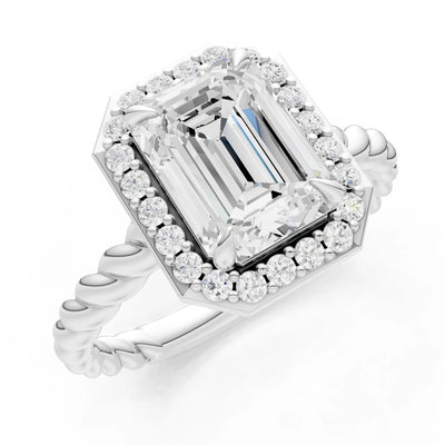 Twisted Vine Emerald Cut Solitaire Halo Ring