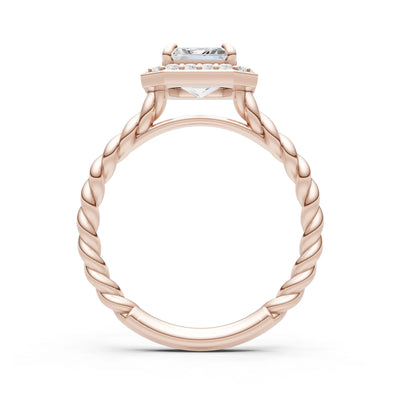 Twisted Vine Emerald Cut Solitaire Halo Ring
