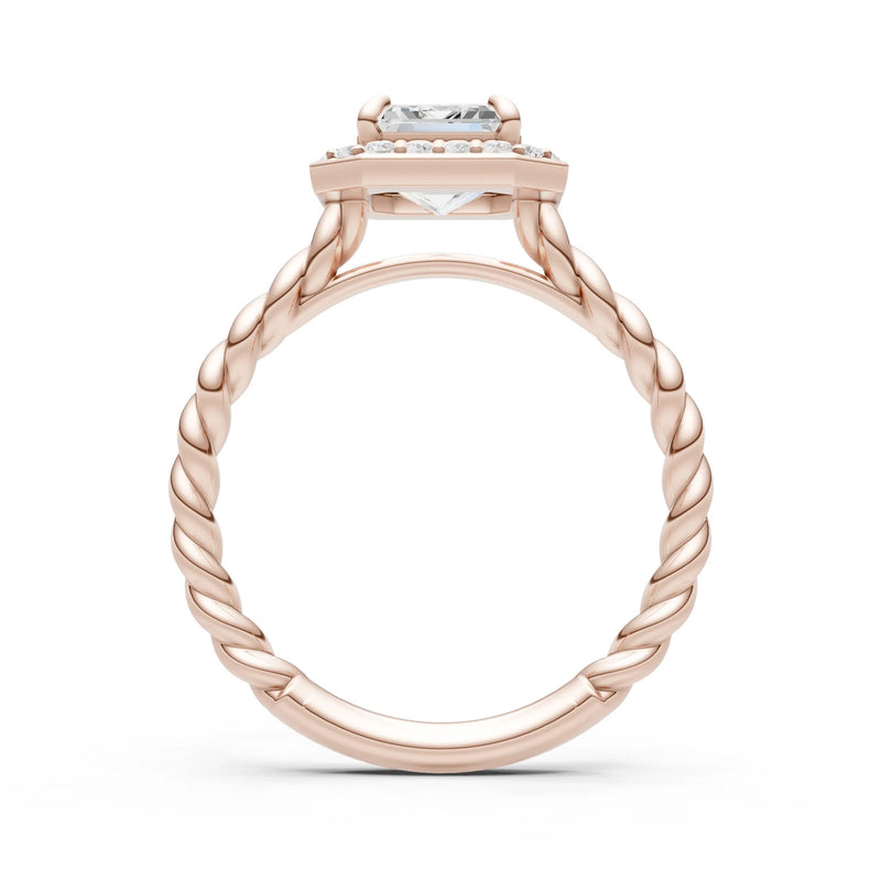 Twisted Vine Emerald Cut Solitaire Halo Ring