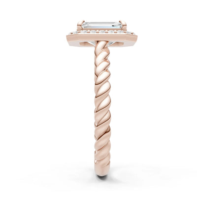 Twisted Vine Emerald Cut Solitaire Halo Ring